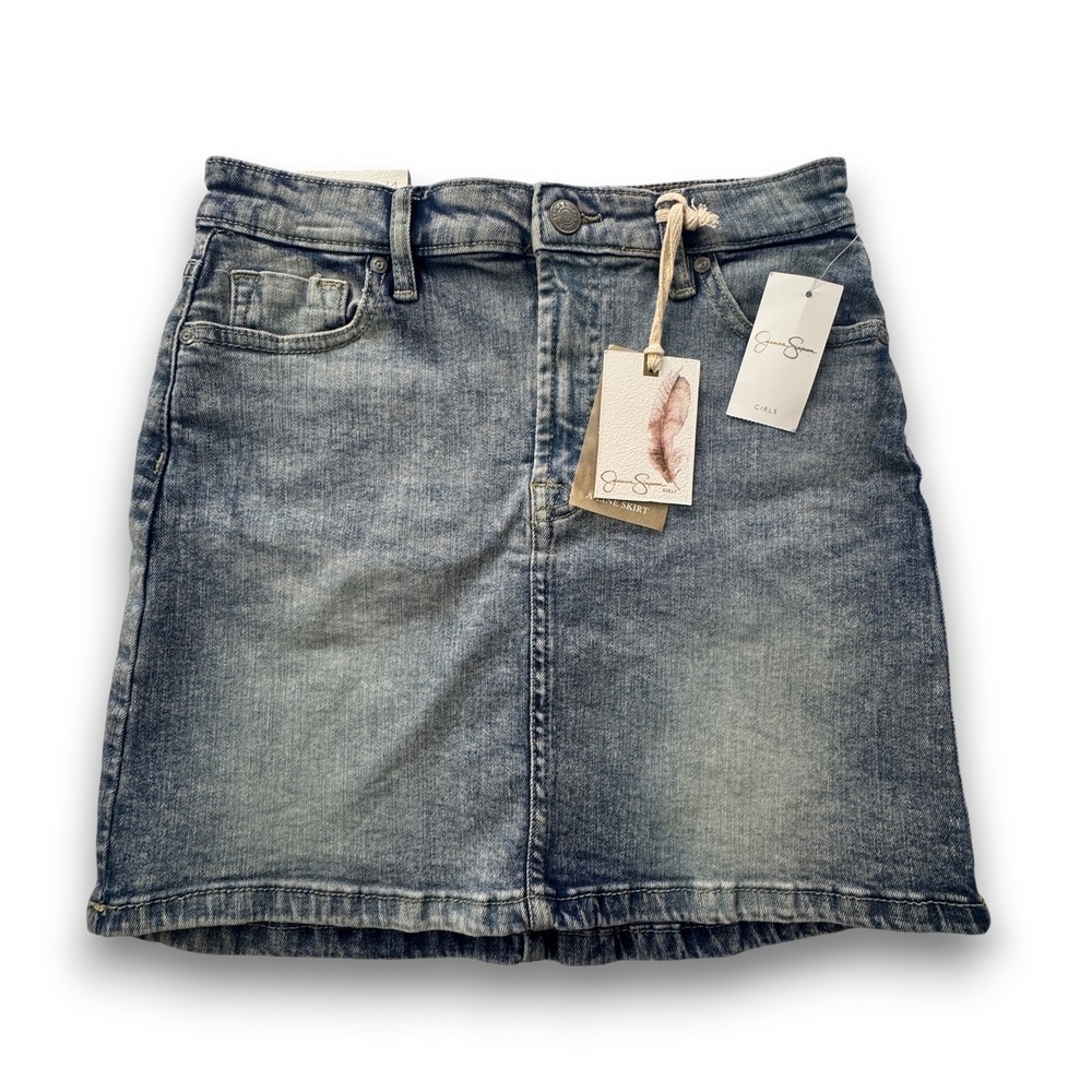 Jessica Simpson Rue Mid Rise Denim Mini Skirt Medium Wash Blue Girls 14 VB531JS7